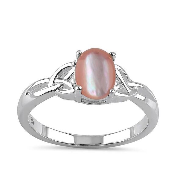 Sterling Silver Center Stone Charmed Pink Mother of Pearl Ring New - Picture 2 of 5